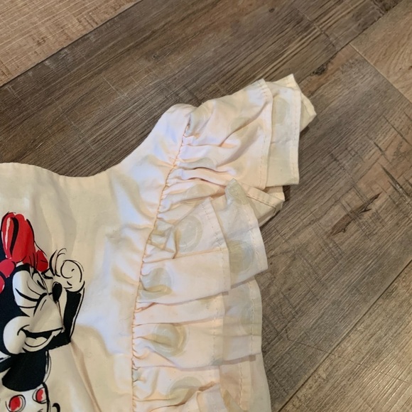 Disney Minnie Mouse Polka Dot Ruffled Little Girl Tank Top Tan Pink Size 4 - Picture 2 of 4